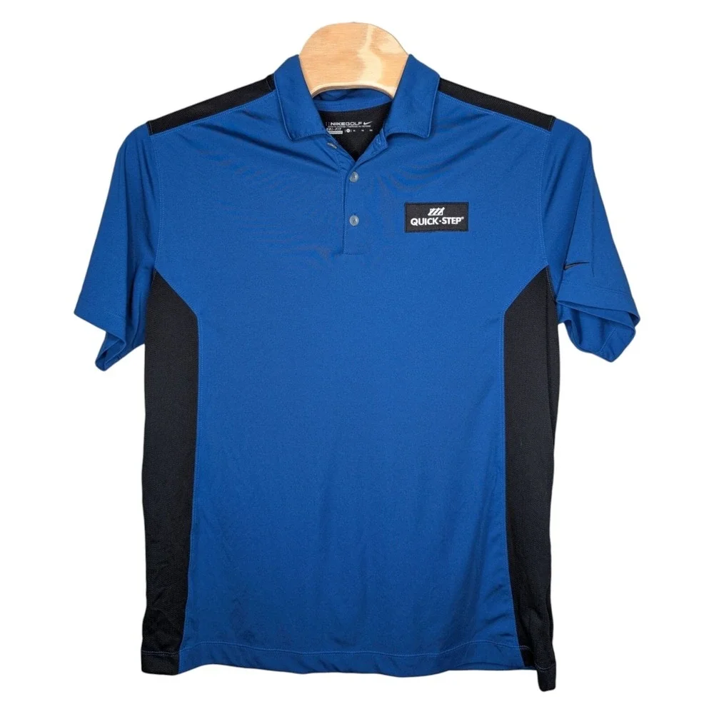 Nike Golf Dri-Fit Quick-Step Polo Shirt XL Blue Black Breathable‎ Short Sleeve
